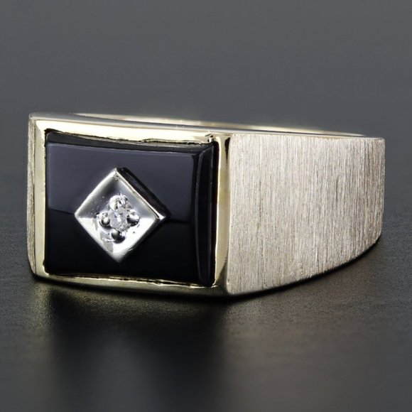 Other - Vintage Men's 10k Yellow Gold Diamond + Onyx Anniversary / Cocktail Ring